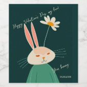 Cartoon konijn, Valentijnsdag Wijn Etiket (Enkel label)