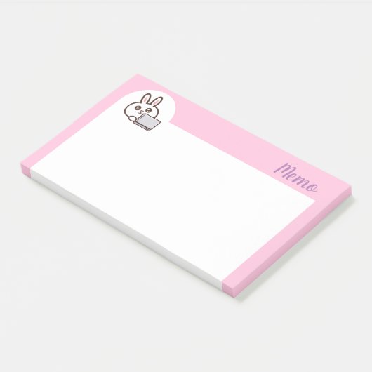 Cartoon konijnencomputer roze post-it® notes (Schuin)