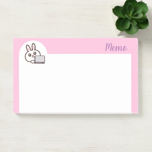 Cartoon konijnencomputer roze post-it® notes (Kantoor)