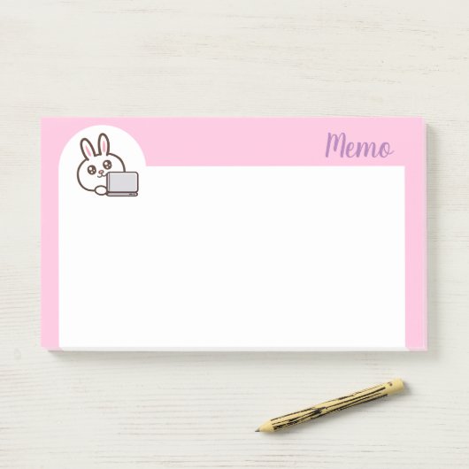 Cartoon konijnencomputer roze post-it® notes (Op bureau)