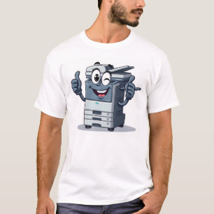 Cartoon kopieermachine mascotte met poten en grote t-shirt