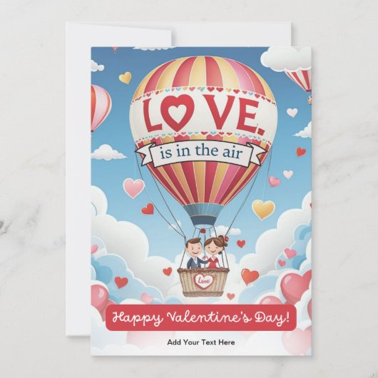 Cartoon Koppel in Luchtballon Valentijnsdag Feestdagenkaart (Voorkant)