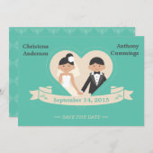 Cartoon Koppel Save The Date Aankondiging (CA) (Voorkant / Achterkant)