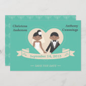 Cartoon Koppel Save The Date Aankondiging (LAA) (Voorkant / Achterkant)