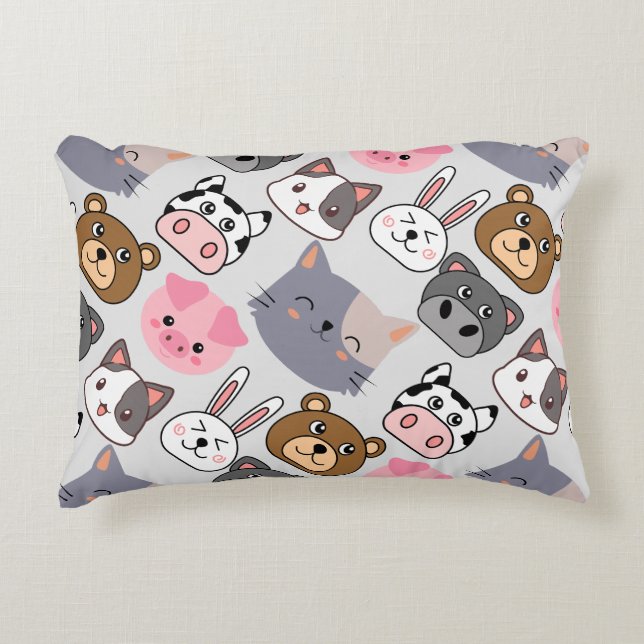 cartoon koppen patroon met witte BG Accent Kussen (Voorkant)