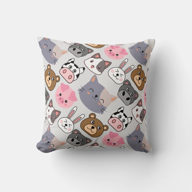 cartoon koppen patroon met witte BG Kussen (Voorkant)