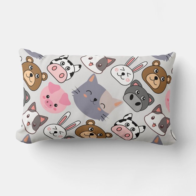 cartoon koppen patroon met witte BG Kussen (Voorkant)