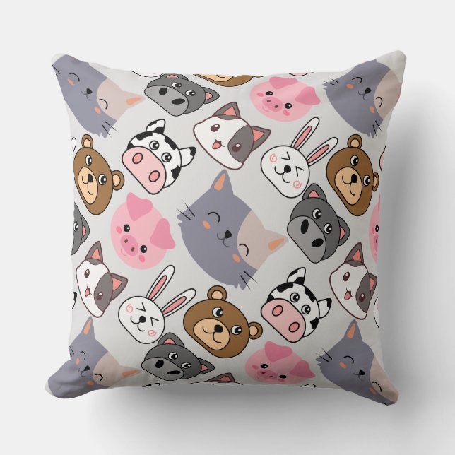 cartoon koppen patroon met witte BG Kussen (Voorkant)