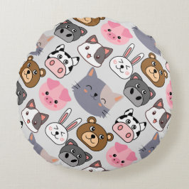 cartoon koppen patroon met witte BG Rond Kussen