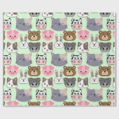 cartoon koppen patroon.w Lgreen BG Cadeaupapier (Vlak)