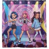 Cartoon KPop Meidengroep Douchegordijn (Voorkant)