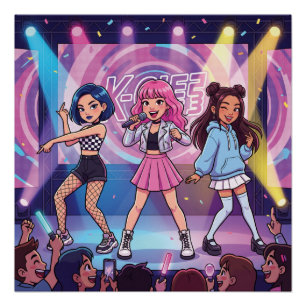 Cartoon KPop Meidengroep Perfect Poster
