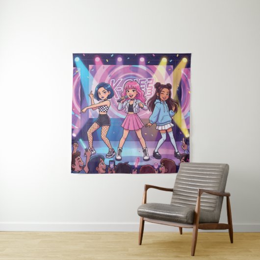Cartoon KPop Meidengroep Wandkleed (In situ)