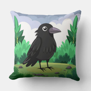 Cartoon kraai Gotische Zwarte Vogel Esthetiek Kussen