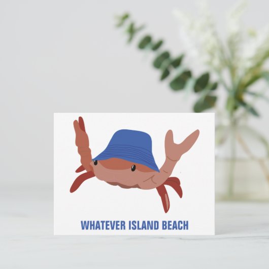 Cartoon krab gepersonaliseerde aangepaste strand briefkaart (Staand voorkant)