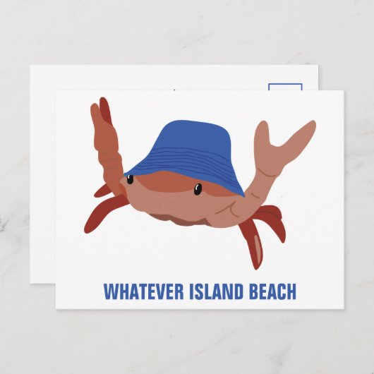 Cartoon krab gepersonaliseerde aangepaste strand briefkaart (Voorkant / Achterkant)