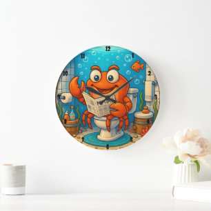 Cartoon krab lezen in onderwater thema badkamer grote klok