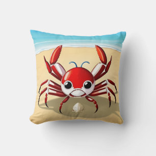 Cartoon Krab op Tropisch Strand Kussen