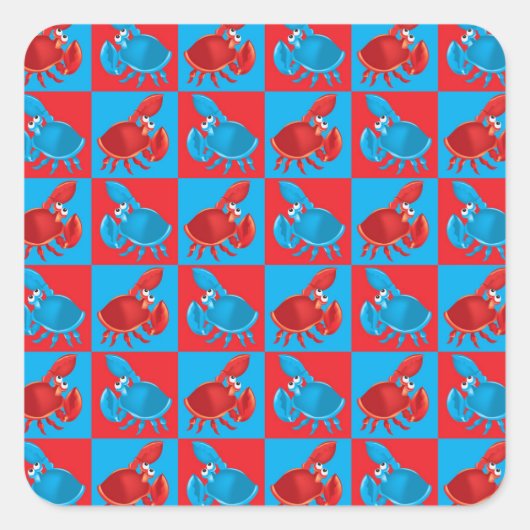 Cartoon krabmozaïek vierkante sticker (Voorkant)