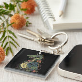 cartoon-krokodil-dragende-jas-jas-met-bloem sleutelhanger (Voorkant Rechts)