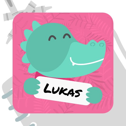 Cartoon Krokodil mit Namensschild - pink Vierkante Sticker