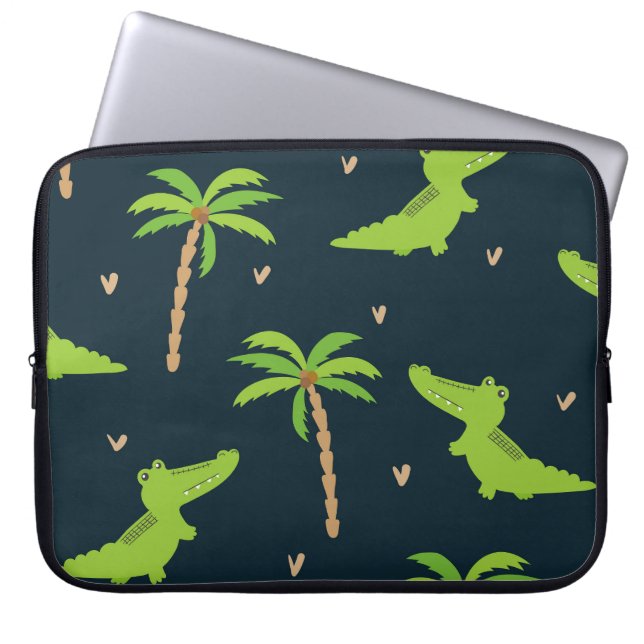 Cartoon Krokodillen: Alligator palmen patroon. Laptop Sleeve (Voorkant)