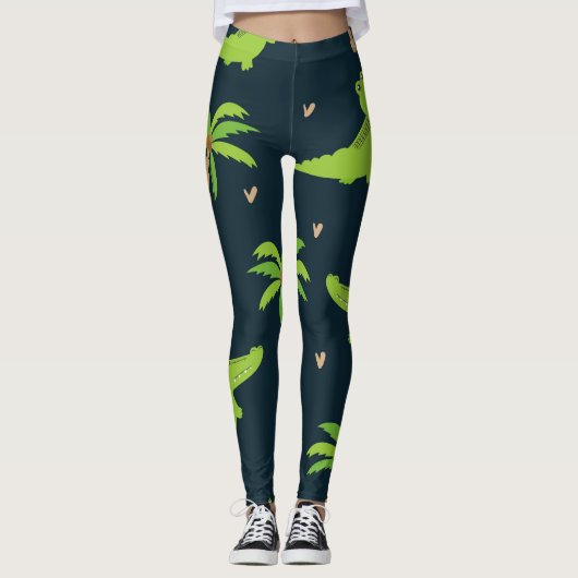 Cartoon Krokodillen: Alligator palmen patroon. Leggings (Voorkant)