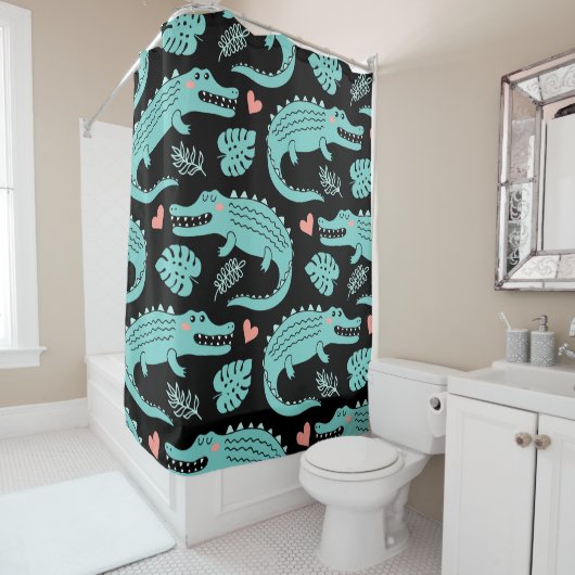 Cartoon krokodillen, schattig naadloos patroon. douchegordijn (In situ)