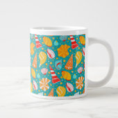 Cartoon kruipen met zand en ornament doedelen grote koffiekop (Rechts)