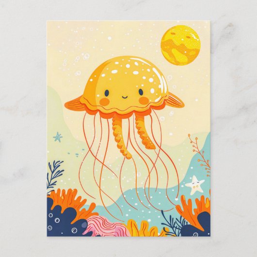 Cartoon kwal drijvend door koraalrif briefkaart (Voorkant)