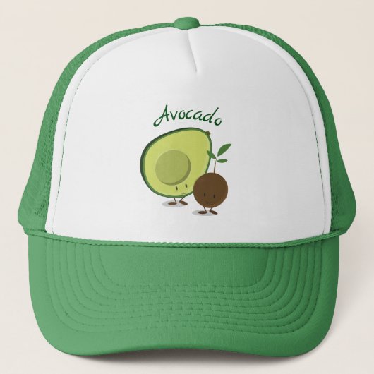 Cartoon lachen Avocado en Avocado Pit Characters Trucker Pet (Voorkant)