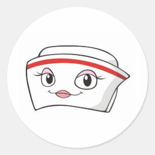 Cartoon lachende verpleegkundige Petten Ronde Sticker