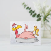 cartoon lacht kalkoen in de pan briefkaart (Staand voorkant)