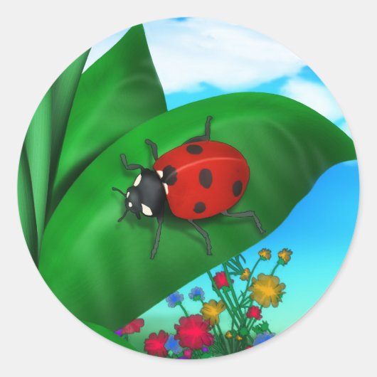 Cartoon Lady Bug Ronde Sticker (Voorkant)