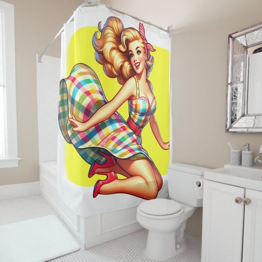 Cartoon Lady Douchegordijn (In situ)