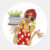 Cartoon Lady met Cake en kaarsen Sticker (Voorkant)