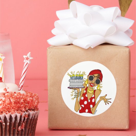 Cartoon Lady met Cake en kaarsen Sticker (Feest)