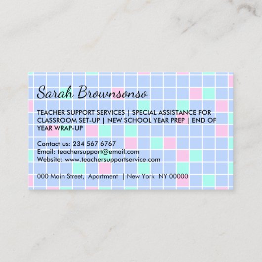 Cartoon Lady Teacher School benodigdheden Visitekaartje (Achterkant)