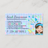 Cartoon Lady Teacher School benodigdheden Visitekaartje (Voorkant)