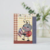 Cartoon Ladybug het Vierde briefkaart van Juli (Staand voorkant)