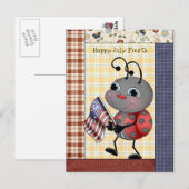 Cartoon Ladybug het Vierde briefkaart van Juli (Voorkant / Achterkant)