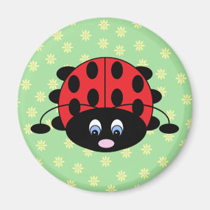 Cartoon Ladybug met Flowers Magnet
