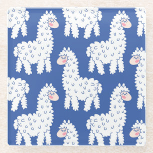 Cartoon lama alpaca, motief glazen onderzetter
