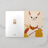 Cartoon lama met een gebreide sjaal folie wenskaart (Buiten Laag)