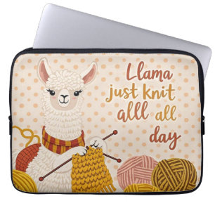 Cartoon lama met een gebreide sjaal laptop sleeve