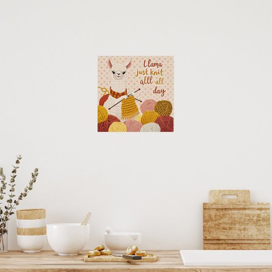 Cartoon lama met een gebreide sjaal poster (Keuken)