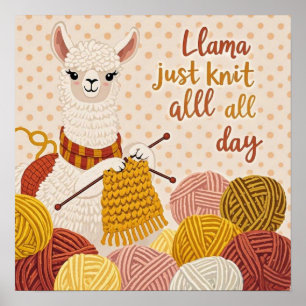 Cartoon lama met een gebreide sjaal poster