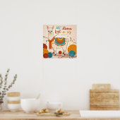 Cartoon lama met een gebreide sjaal poster (Keuken)