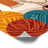 Cartoon lama met een gebreide sjaal poster (Hoek)