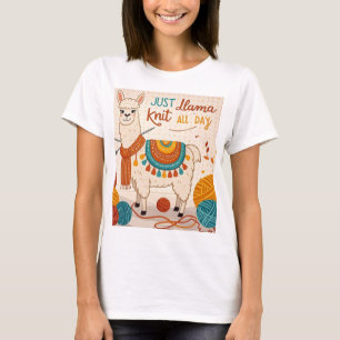Cartoon lama met een gebreide sjaal t-shirt
